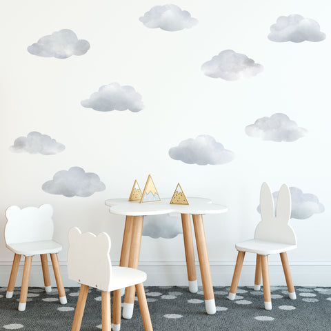 Medium Size Watercolor Cloud Wall Decals, Cloud Wall Stickers, Nursery Wall Decor, Eco Friendly Wall Decals, Col 1