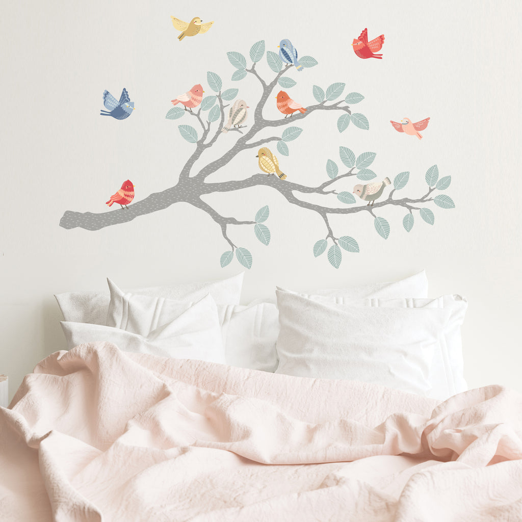 Tree Branch Wall Decal with Birds Nursery Wall Decor Bird Fabric Wall