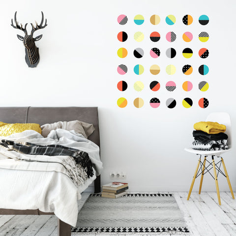 Color Pop Polka Dot Wall Decals, 36 Patterned Wall Stickers, Reusable Fabric Decals - Wall Dressed Up