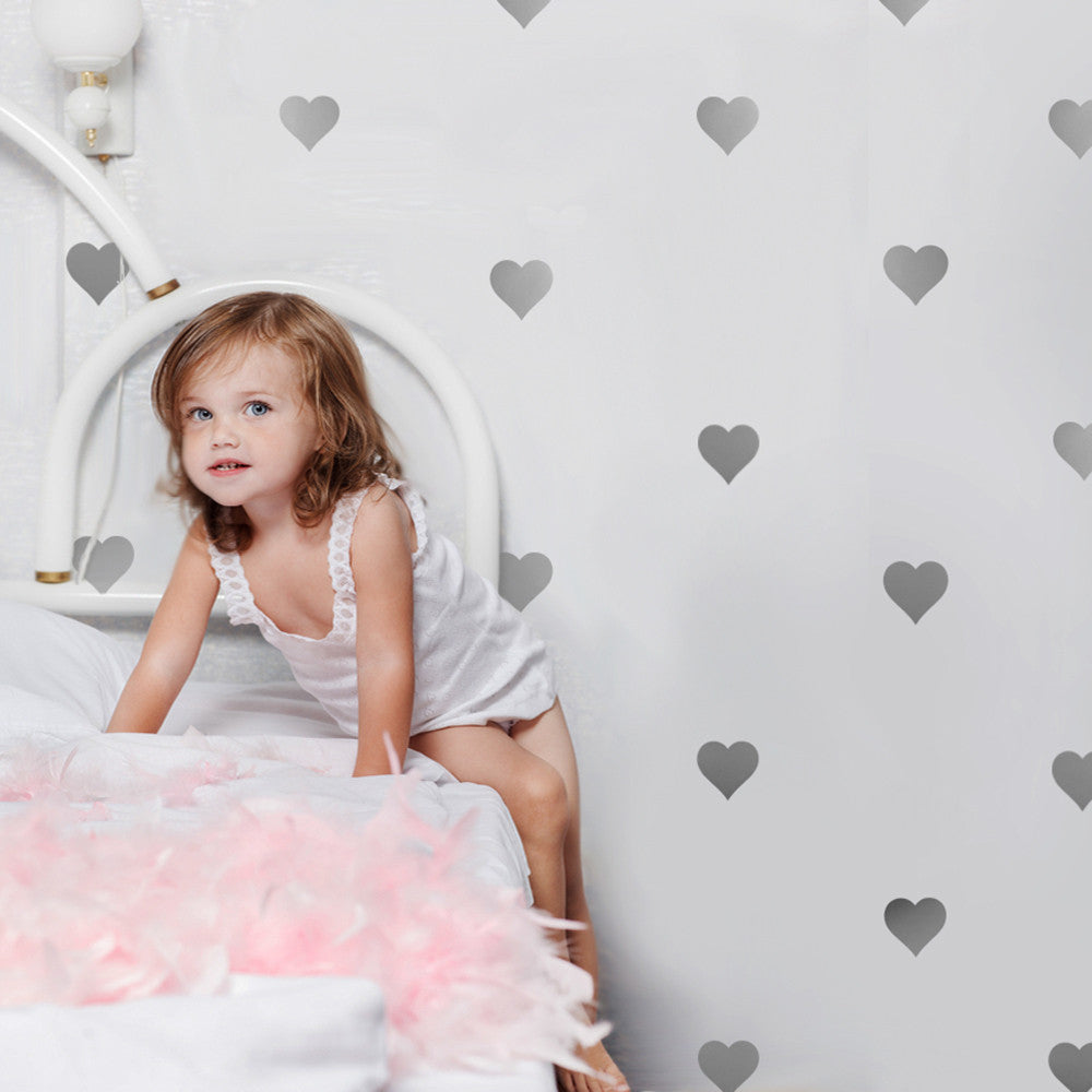 64 Gold or Silver Metallic Heart Vinyl Wall Decals, Heart Wall Sticker
