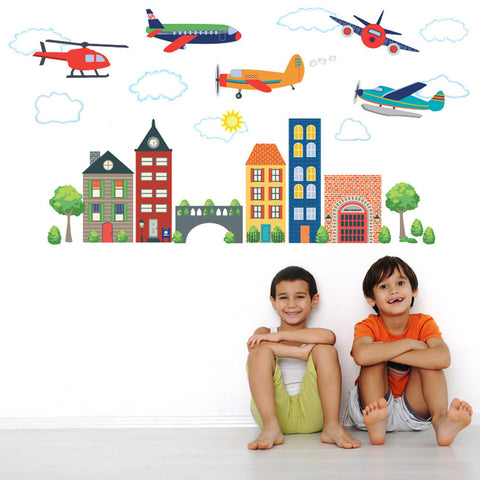Airplanes, Helicopter & Transportation Town Wall Decals, Eco-Friendly Reusable - Wall Dressed Up