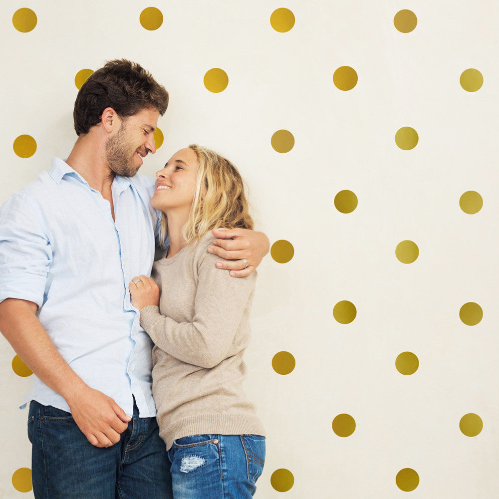30 Gold Metallic 4 inch Polka Dot Vinyl Gold Wall Decals