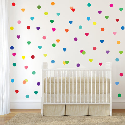 72 Confetti Rainbow Heart and Polka Dot Wall Decals - Wall Dressed Up