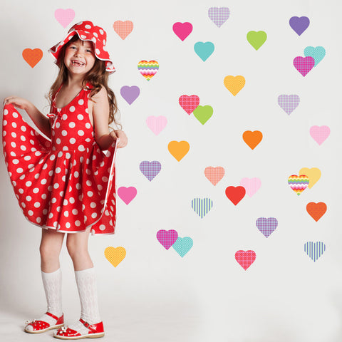 36 Sweet Confetti Patterned and Solid Heart Wall Decals - Wall Dressed Up