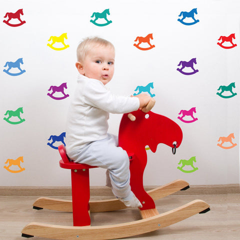 33 Miniature Bright Multi-color Rocking Horse Wall Decals - Wall Dressed Up
