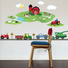 Farm Scene with Farm Vehicle Wall Decals plus Gray Straight Road, Eco-Friendly Fabric Wall Stickers - Wall Dressed Up
