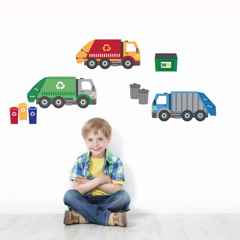 Garbage Truck and Recycling Truck Wall Decals, Peel and Stick Eco-Friendly Wall Decal Stickers - Wall Dressed Up