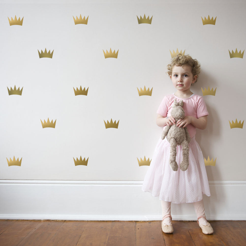 32 Silver or Gold Metallic Princess Crown Vinyl Wall Decals