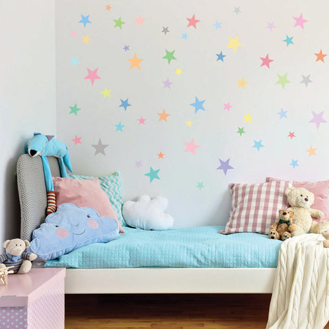 Wall Decals Stars Pastel Sorbet Colors Eco-Friendly Fabric Removable & Reusable Matte Wall Stickers - Wall Dressed Up