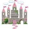 Pink Fairytale Princess Stone Castle Wall Decals with Turrets and Flags - Wall Dressed Up