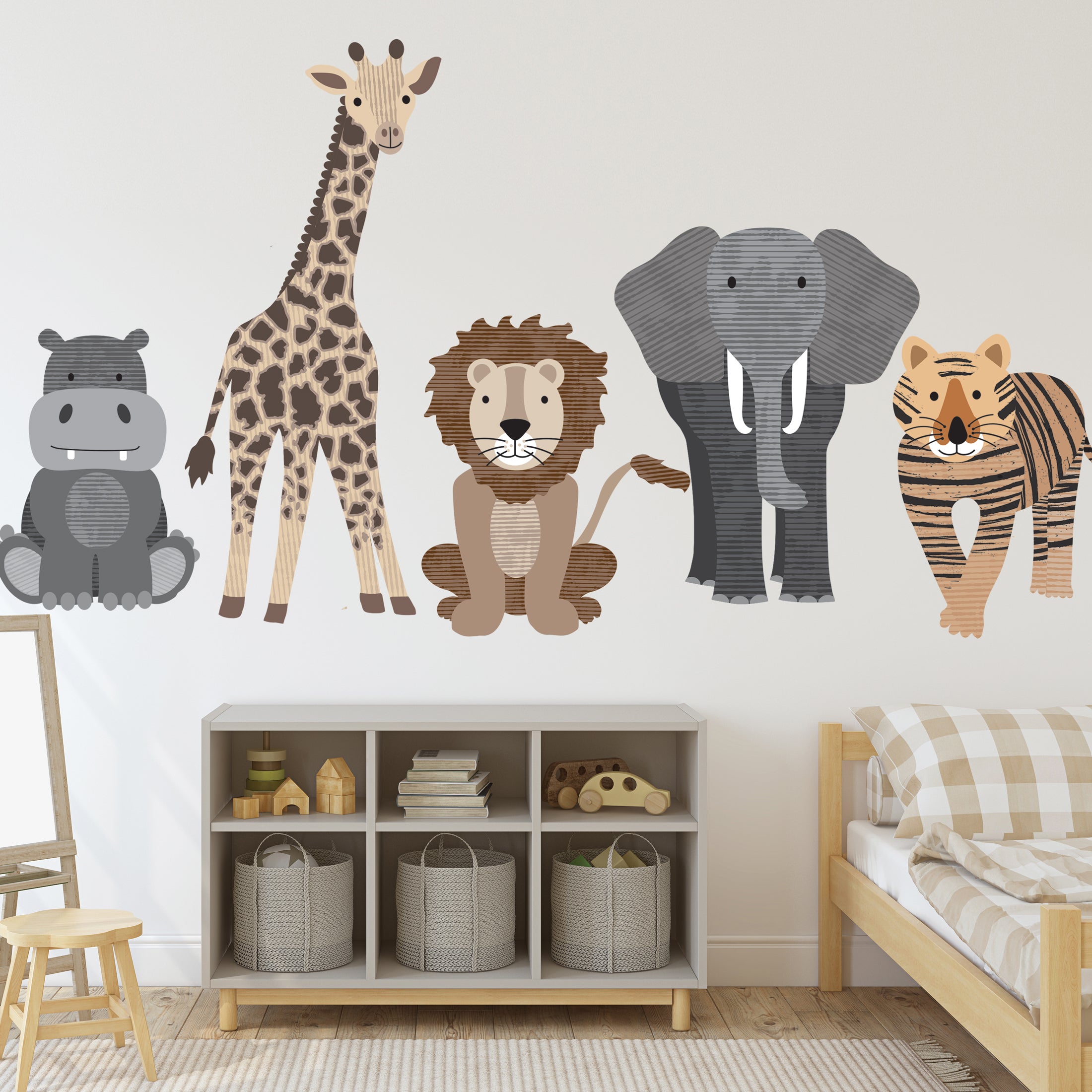 Large Safari Animal Decals with Acacia Tree Safari Nursery Wall Decals