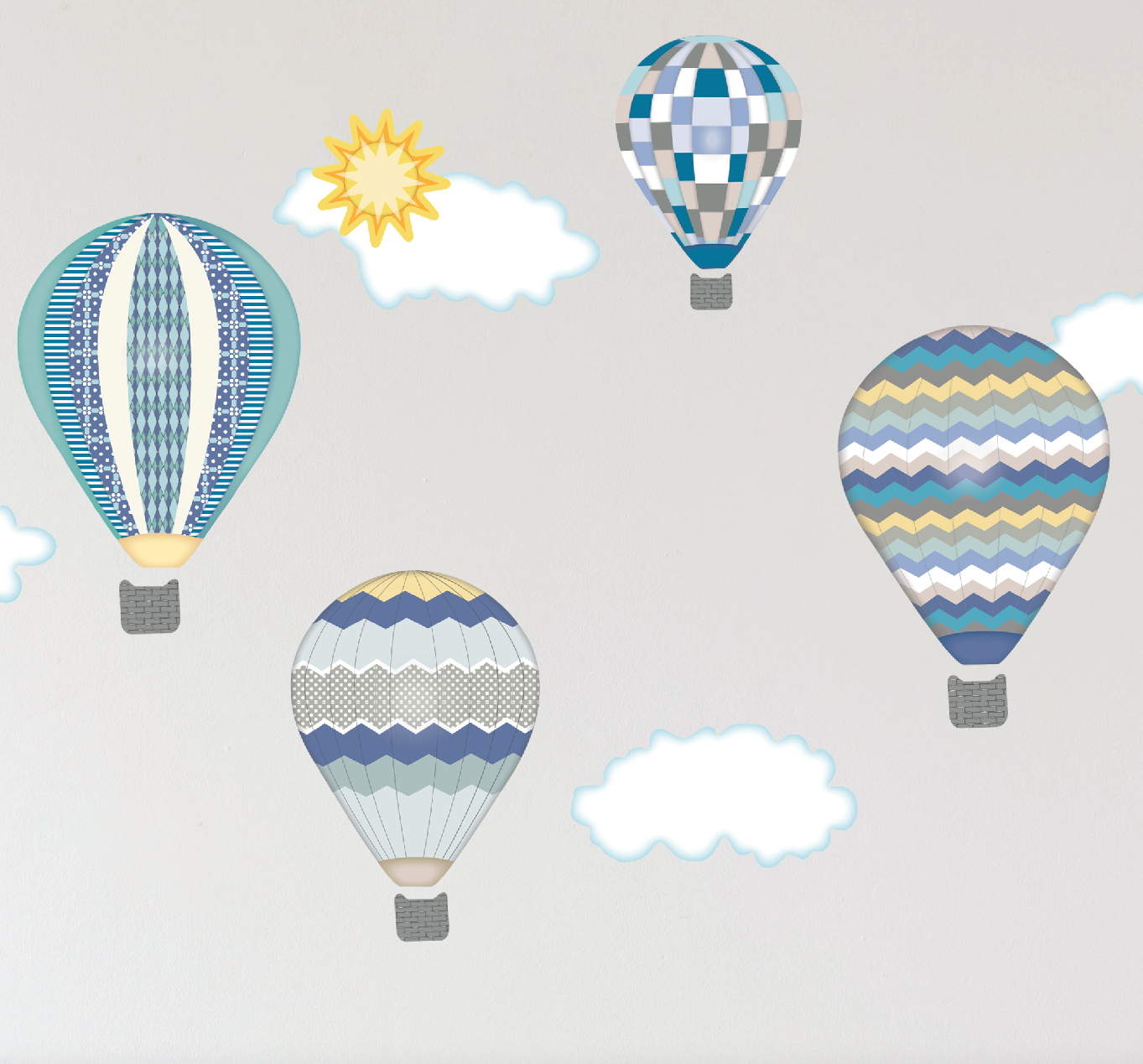 Hot Air Balloon Wall Decals with Clouds, Gender Neutral Nursery Wall