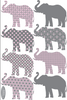 Eight Patterned Gray and Baby Pink Elephant Wall Decals, Eco-Friendly and Reusable Decals - Wall Dressed Up