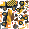 Four Construction Vehicle Wall Decals Straight Gray Road and Large Construction Site Wall Decals - Wall Dressed Up
