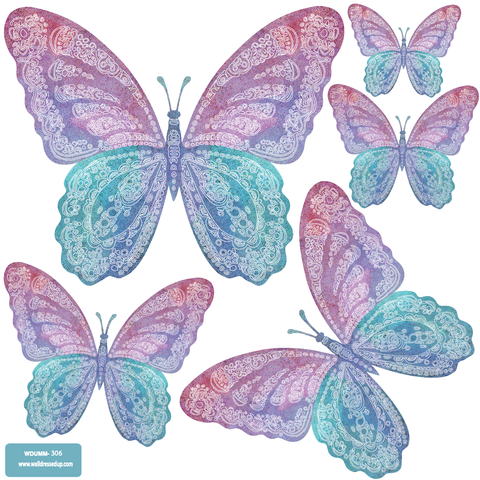 Five Watercolor Butterfly Wall Decals, Eco-Friendly Matte Fabric Wall