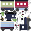Navy Caboose Freight Trains, 15 ft Straight RR Track, Fabric Wall Decals Co 2 - Wall Dressed Up