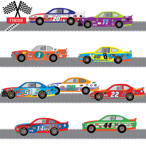 Race Car Wall Decals Straight Track 14ft, Matte Fabric Reusable Racing Decals - Wall Dressed Up