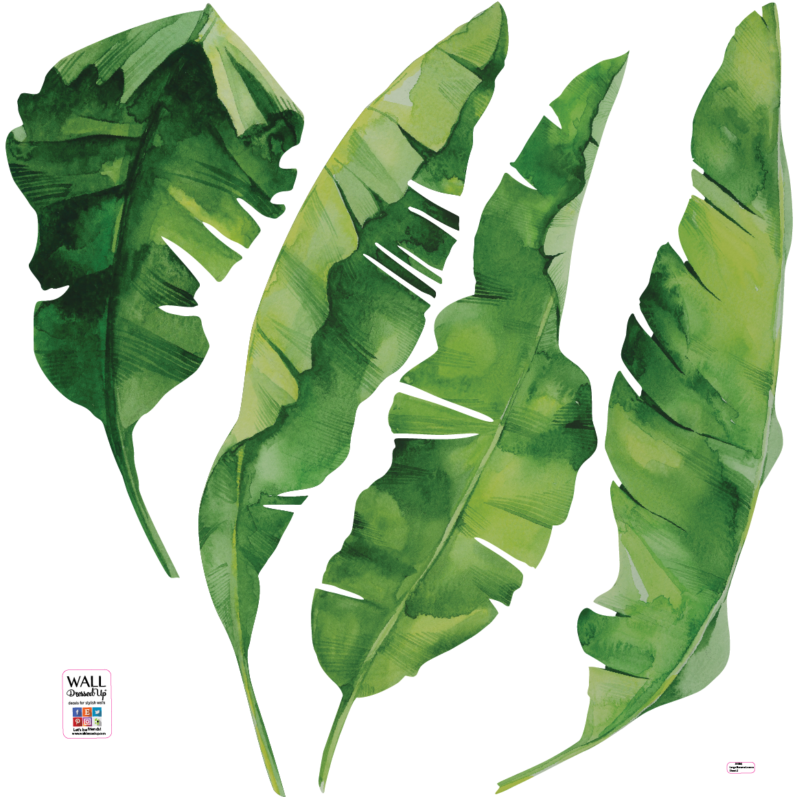 8 Medium Banana Leaves Wall Decals, Matte Fabric Tropical Leaf Wall St