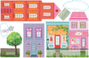 Large Girl's Dollhouse Town and  Car Wall Decals,  Purple Straight Road Decals - Wall Dressed Up