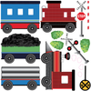 Red Caboose Freight Train Wall Decals & Railroad Track Straight & Curved (Left Facing) Col. 1 - Wall Dressed Up