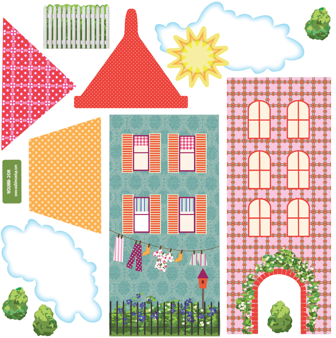 Large Girl's Dollhouse Town Wall Decals, Removable EcoFriendly Peel a