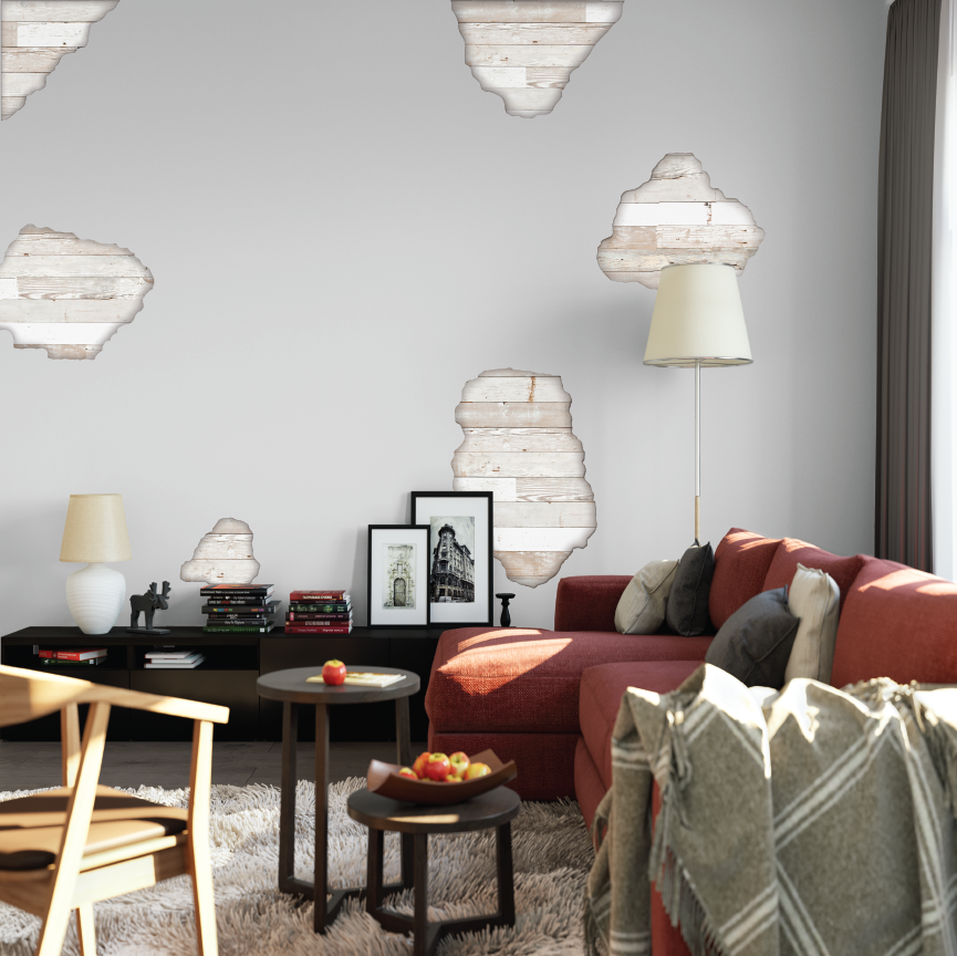 Wall Decals Faux Shiplap Weathered White Wood Breakaway Repositionable