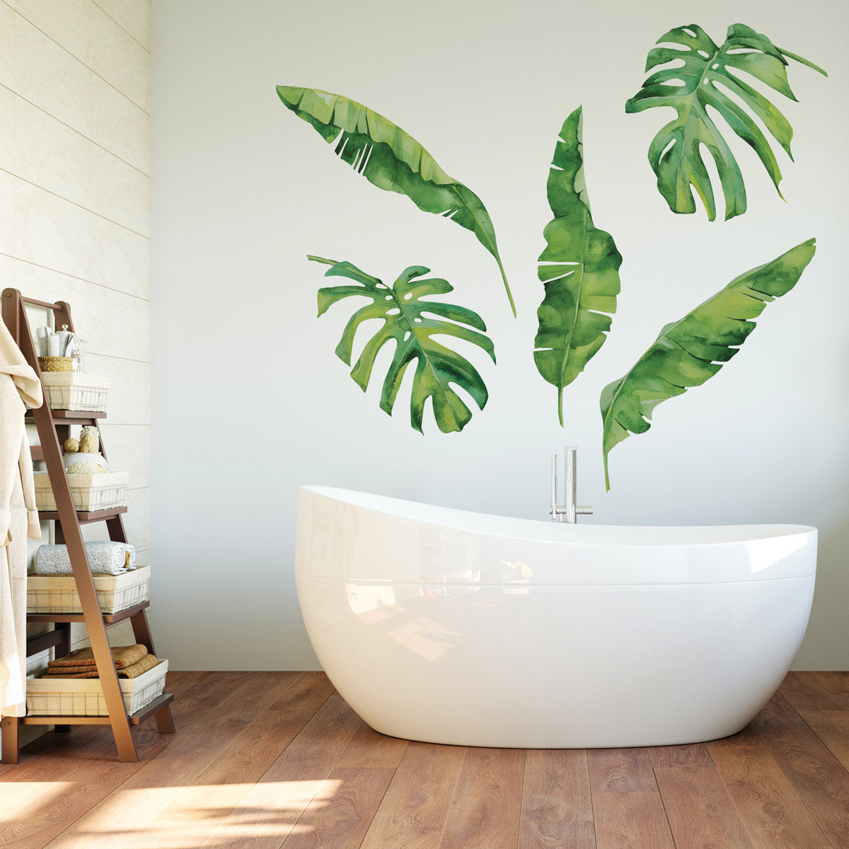 monstera wall decor 5 Tropical Palm Leaves & Banana Leaves Wall Decals, Monstera Leaf Wall Stickers
