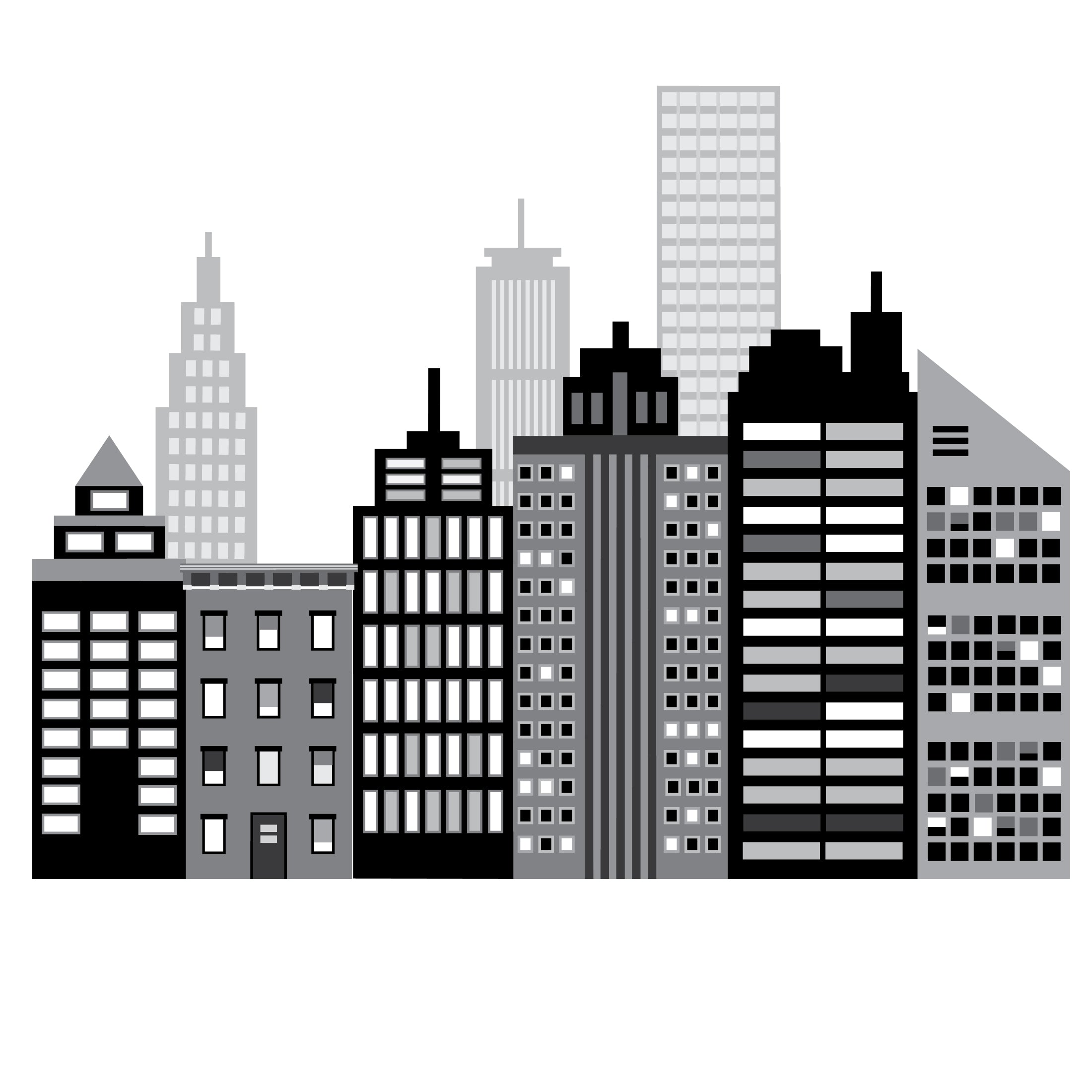 Large Cityscape Wall Decals, Black And White City Skyline Wall Decals,