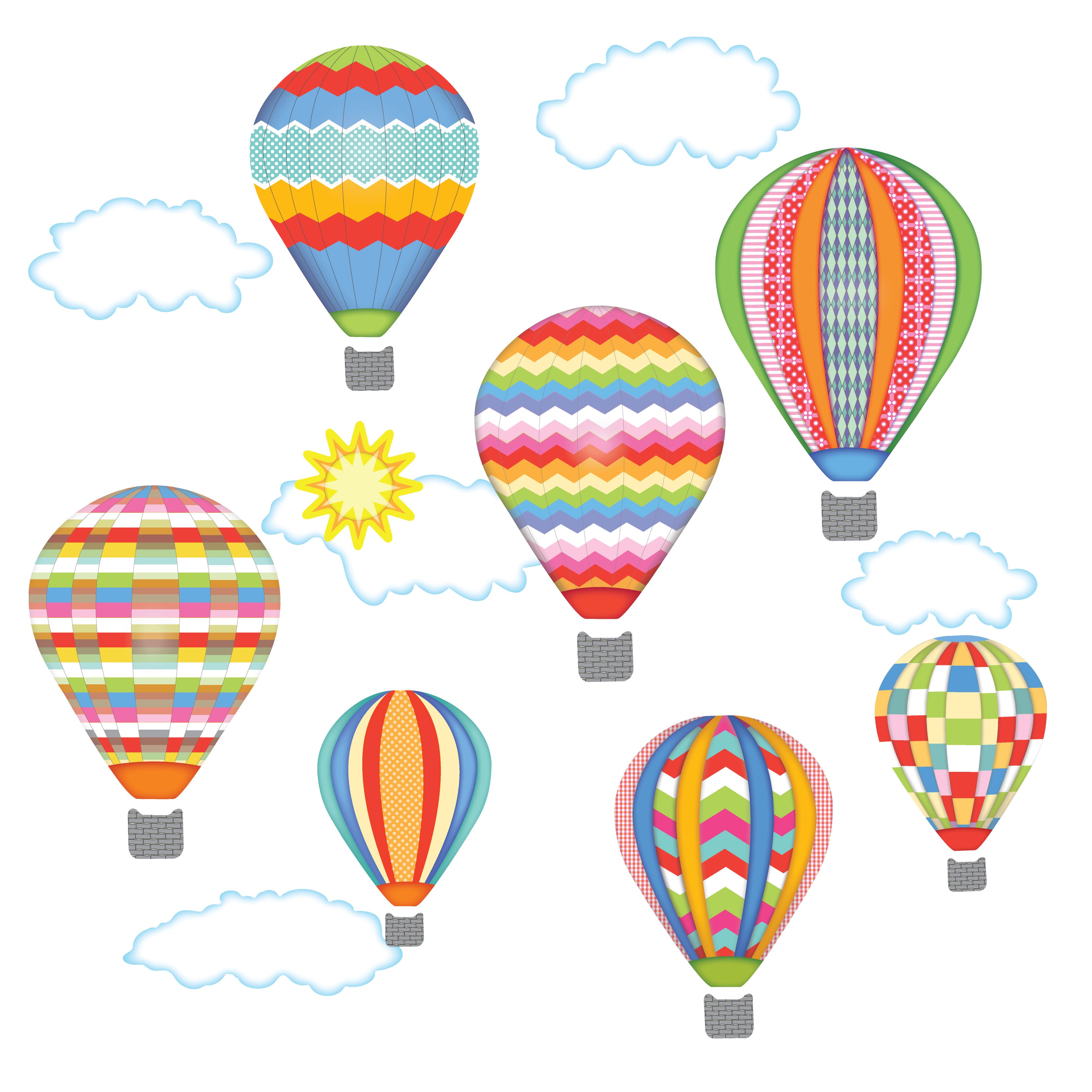 Hot Air Balloons & Cloud Wall Decals, Nursery Fabric Decals, Balloon W