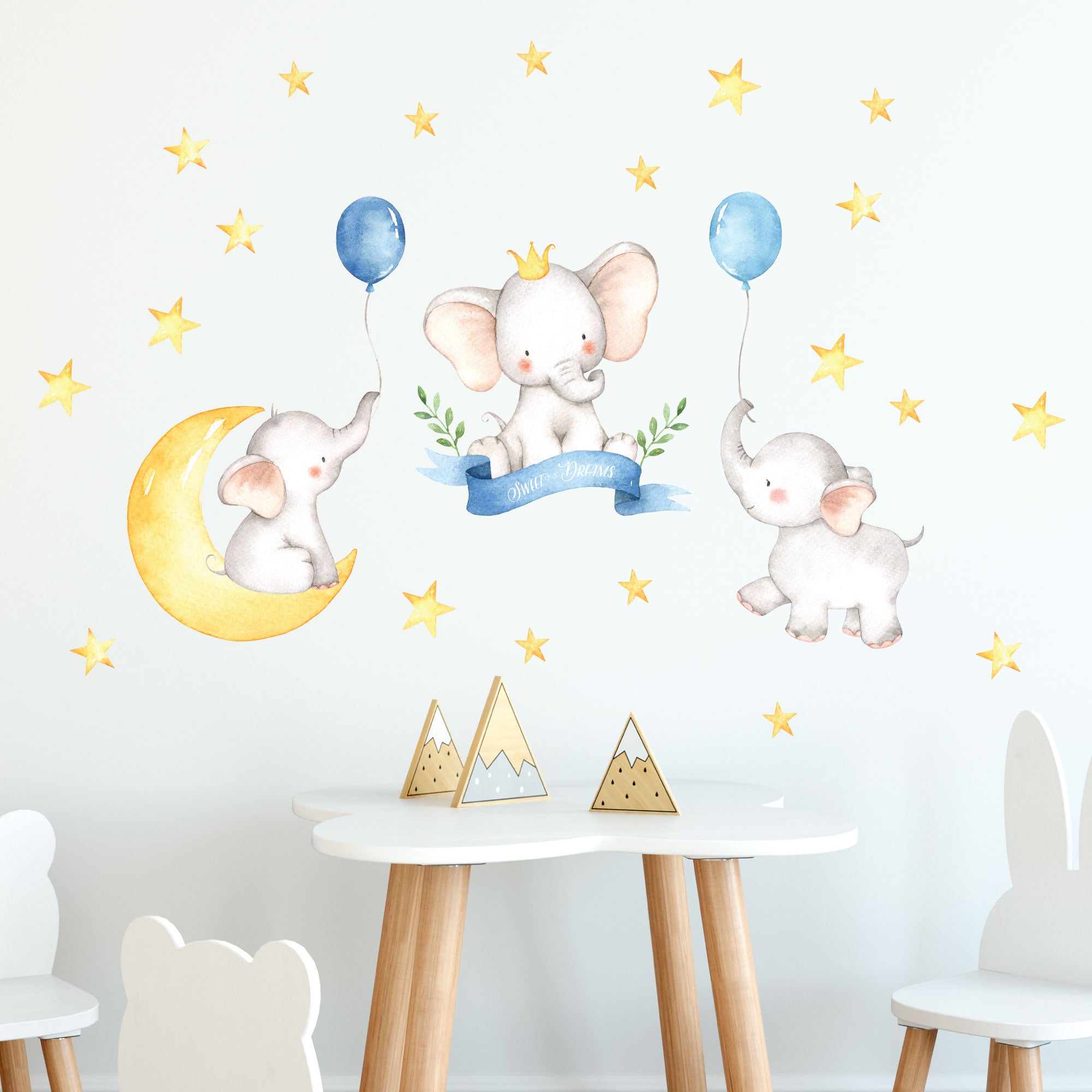Cute Elephant Decal -36 Set Elephant Wall Decor Stickers Kids Bedroom- Art Vinyl Removable Nursery Room Wall Decals (Light Gray