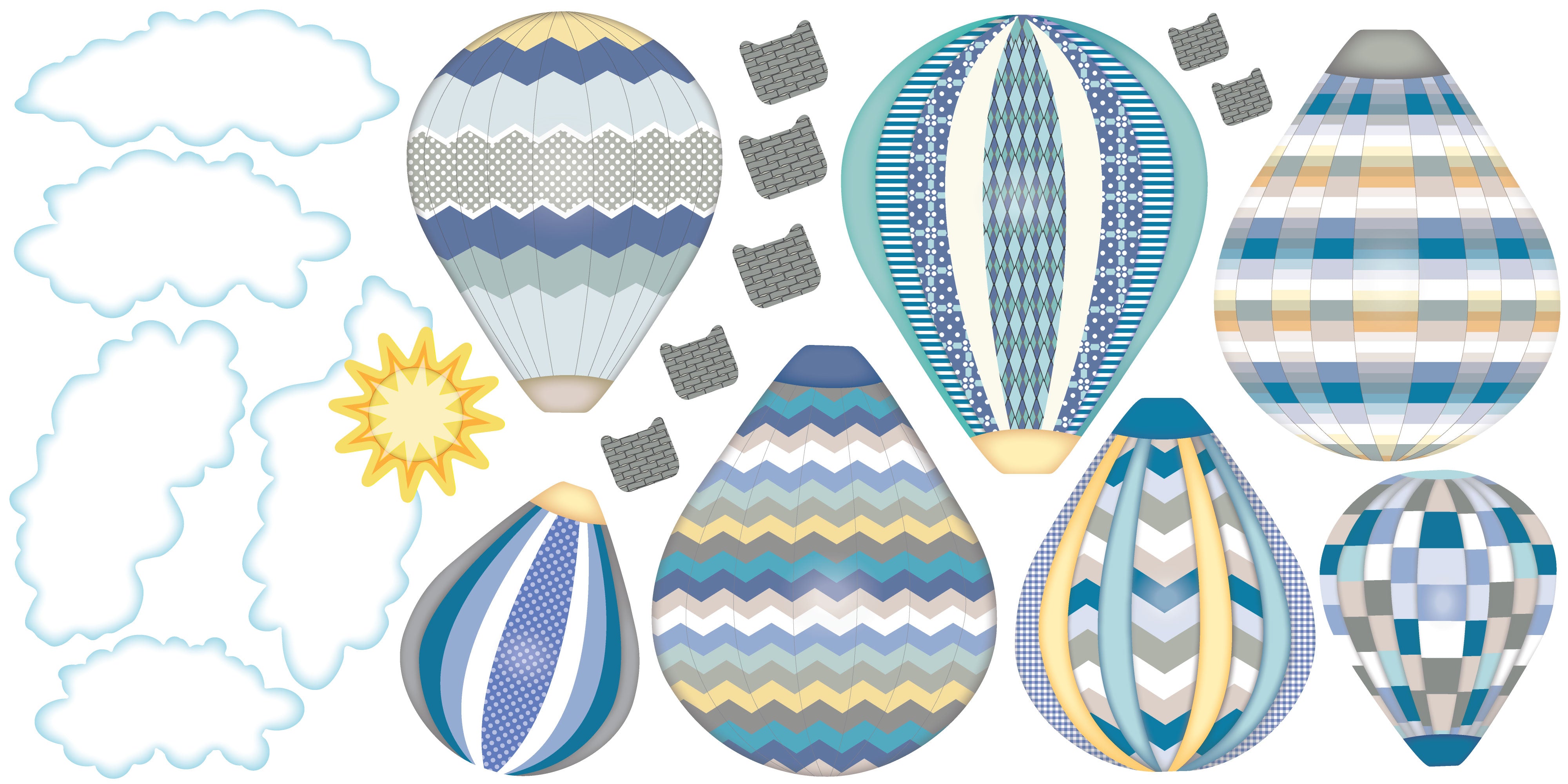 Hot Air Balloon Wall Decals with Clouds, Gender Neutral Nursery Wall