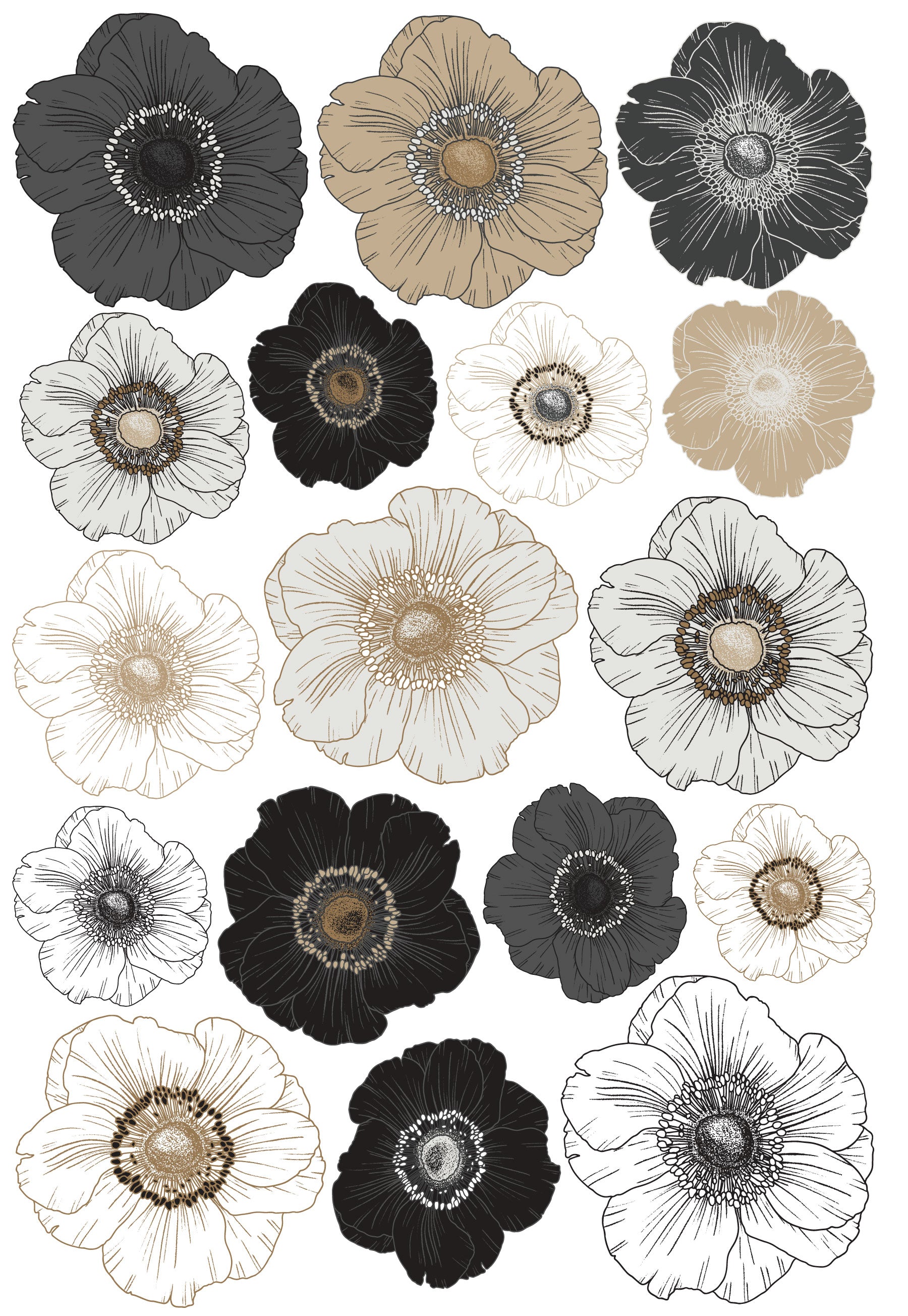 Anemone Flower Decals, Flower Wall Decals, Floral Wall Decals, Anemone