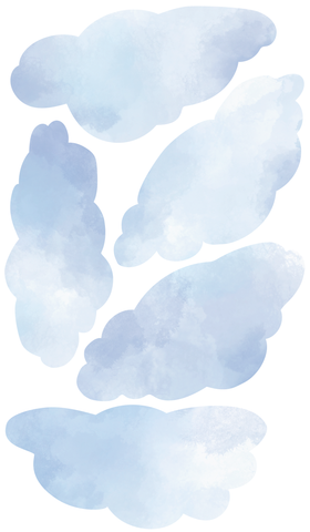 Large Blue Watercolor Cloud Wall Decals, Clouds Wall Stickers, Nursery