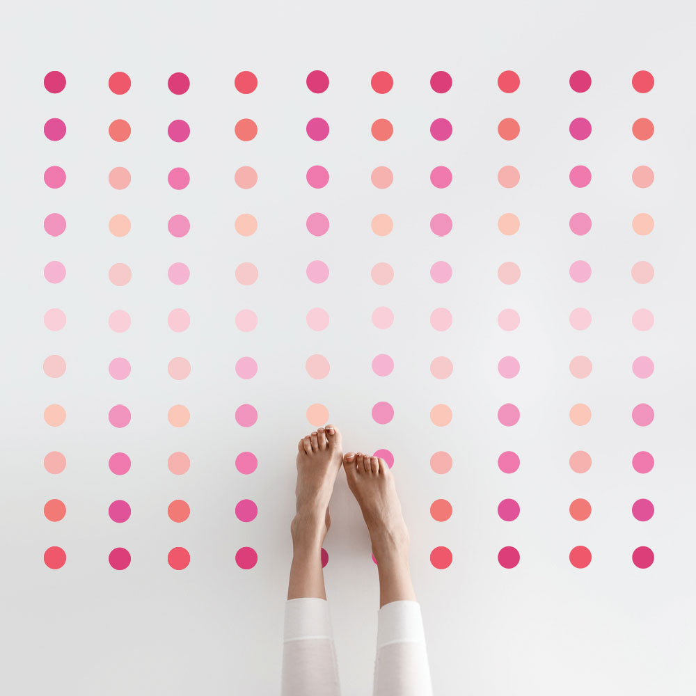 Mini 2" Millennial Pink Orange Polka Dot Wall Decals, Reusable Decals