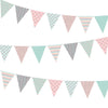 Wall Decals Bunting Triangle Flags, Gray Pink Turquoise, Eco-Friendly Fabric Decal Stickers - Wall Dressed Up