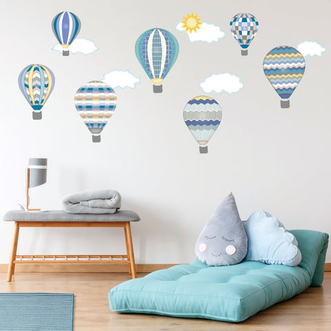 Hot Air Balloon Wall Decals with Clouds, Gender Neutral Nursery Wall Decals