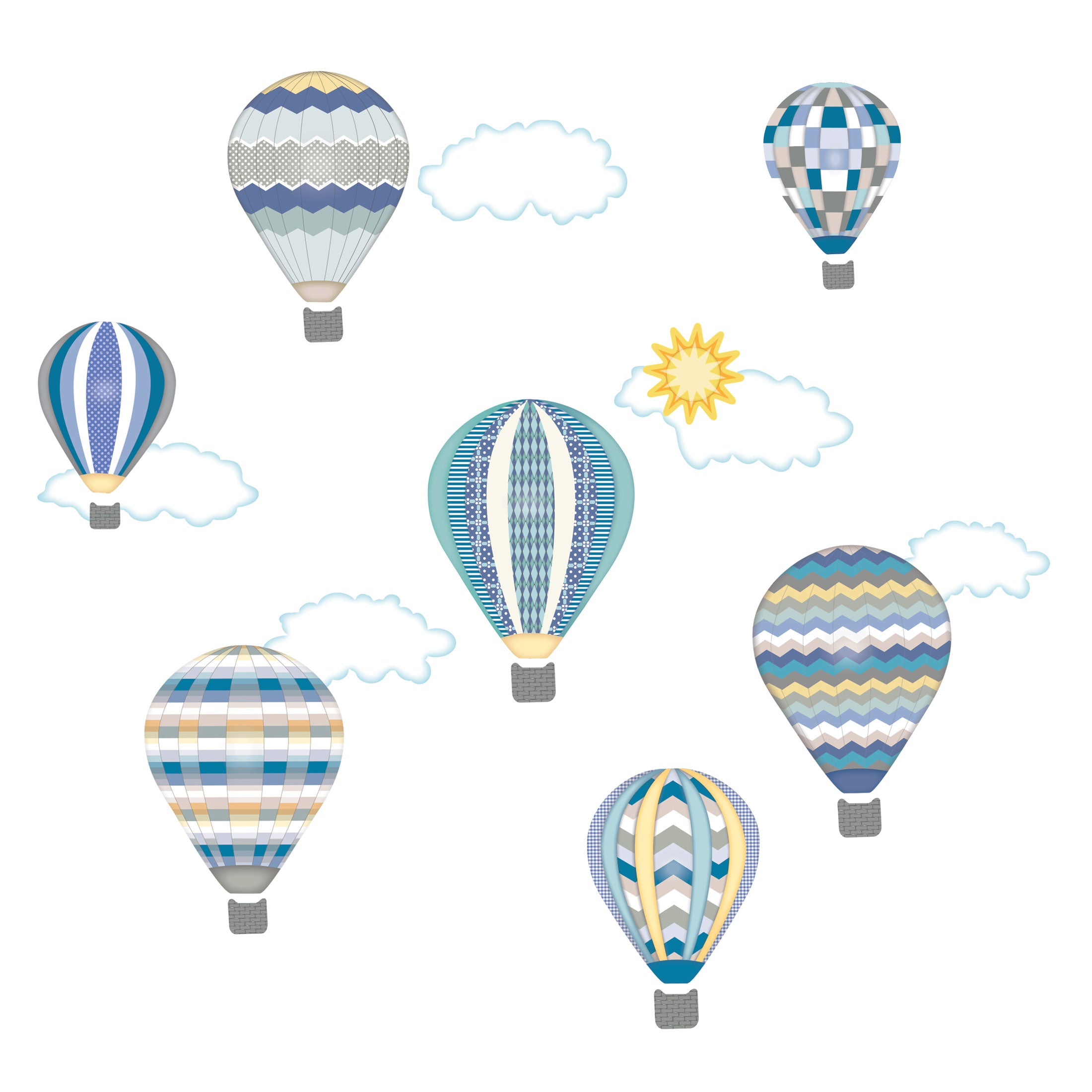 Hot Air Balloon Wall Decals with Clouds, Gender Neutral Nursery Wall