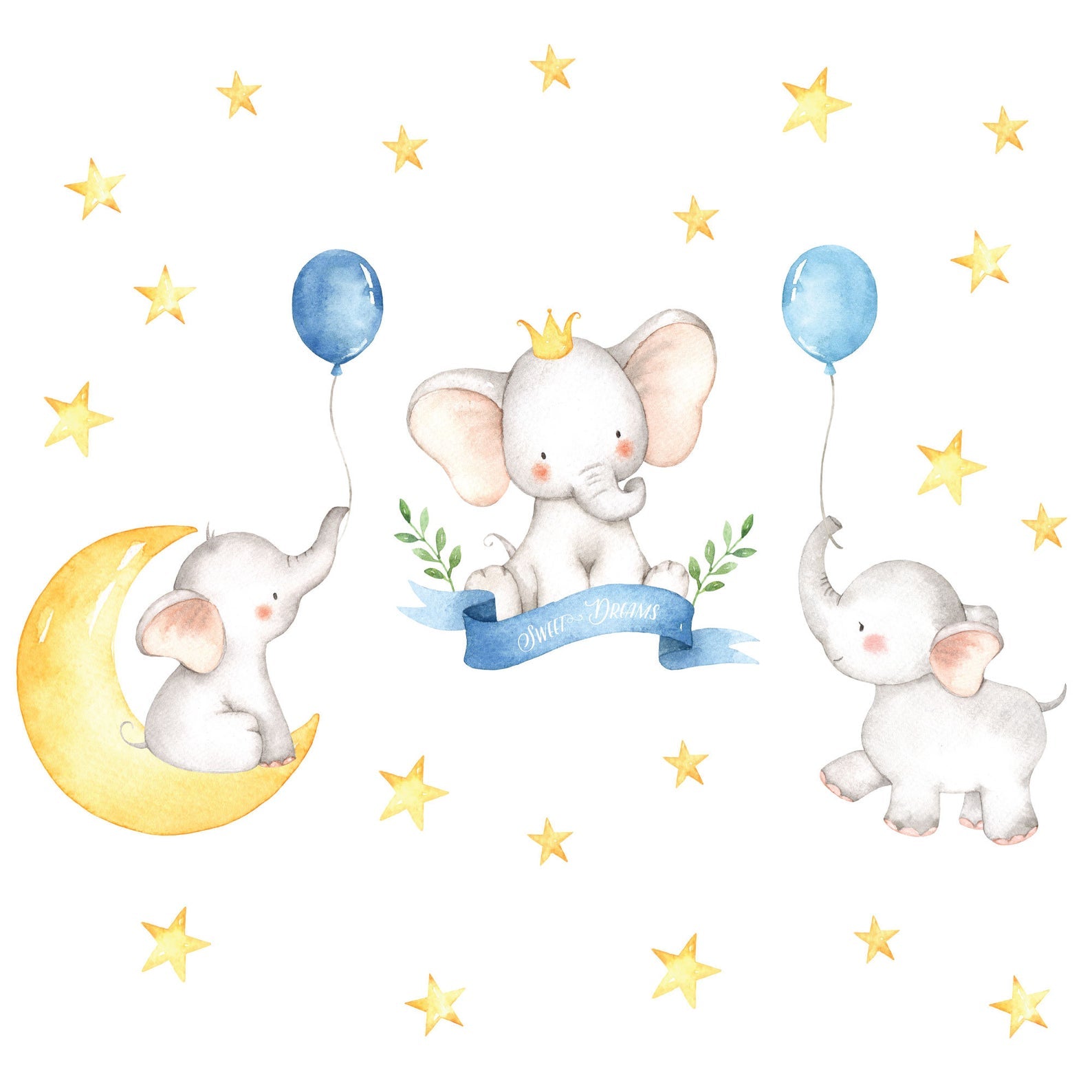 Baby Elephant Wall Decals Watercolor Elephant Wall Decals for Nursery