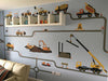 Four Construction Vehicles with Straight Gray Road and Large Construction Site Wall Decals - Wall Dressed Up