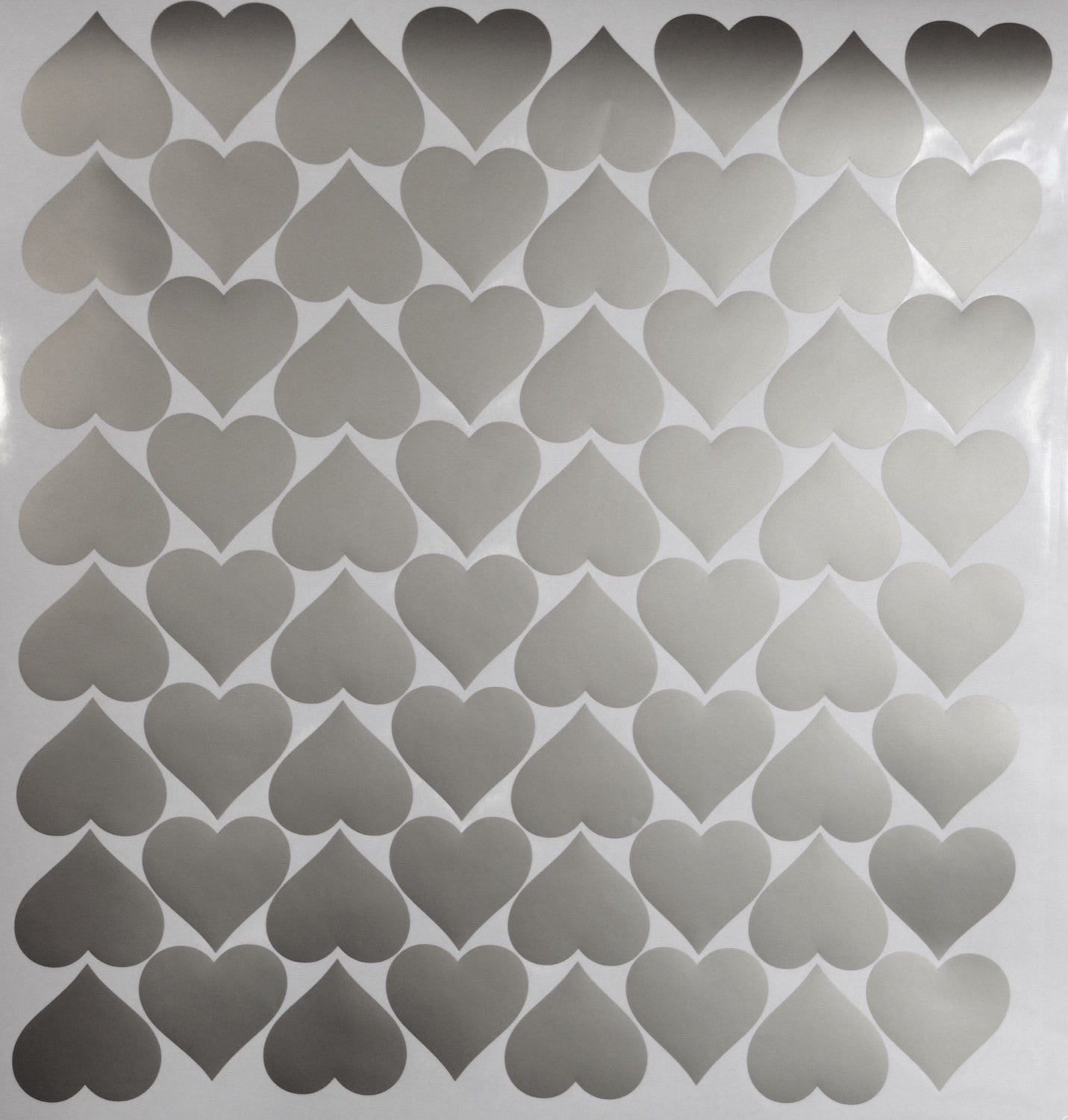 64 Gold or Silver Metallic Heart Vinyl Wall Decals, Heart Wall Sticker