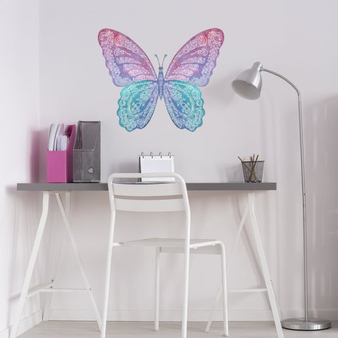 Large Watercolor Butterfly Wall Decal, Reusable Fabric Butterfly Wall Sticker - Wall Dressed Up