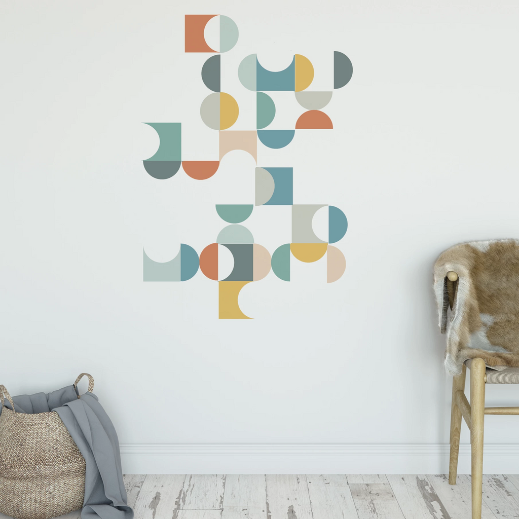 Multicolor Mid-Century Modern Wall Decals, Removable Geometric Decals