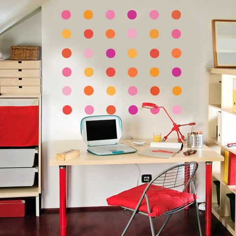 36 Pink, Fuchsia and Orange Confetti Dot Wall Decals - Wall Dressed Up