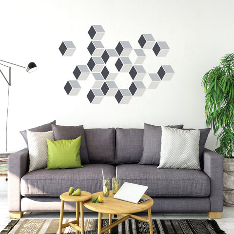 Modern Geometric Wall Decals, Optical Illusion in Grays - Wall Dressed Up