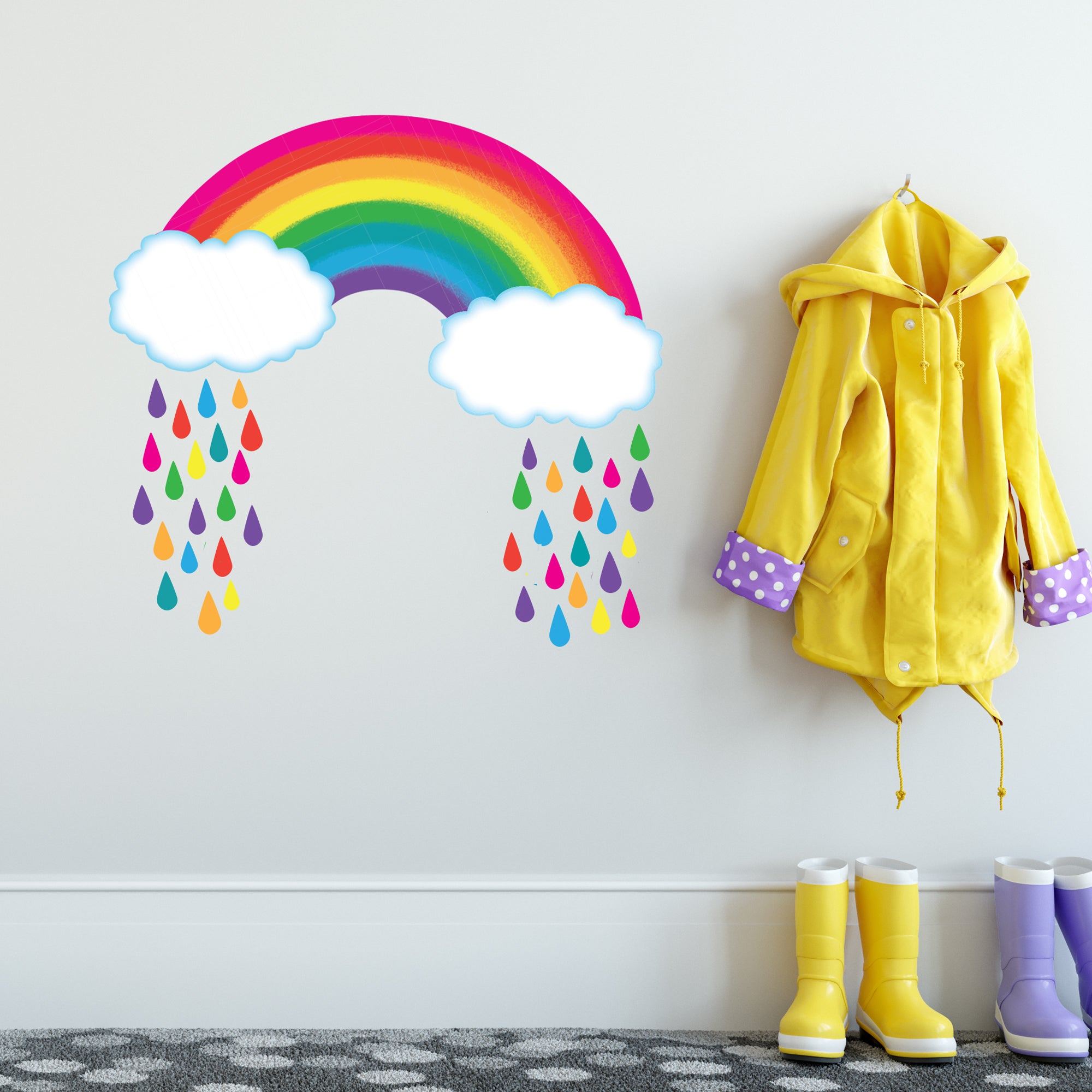 Bright Rainbow with Raindrops Wall Decals, Rainbow Wall Decal, Eco