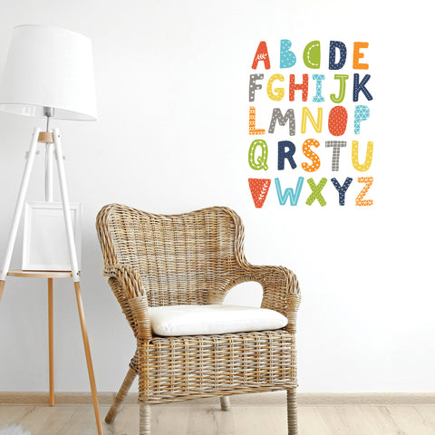 Alphabet Decals, Scandinavian Design Decals, ABC's, Navy Orange Teal Alphabet Fabric Wall Decals, Peel & Stick, Eco-Friendly Stickers Col 4