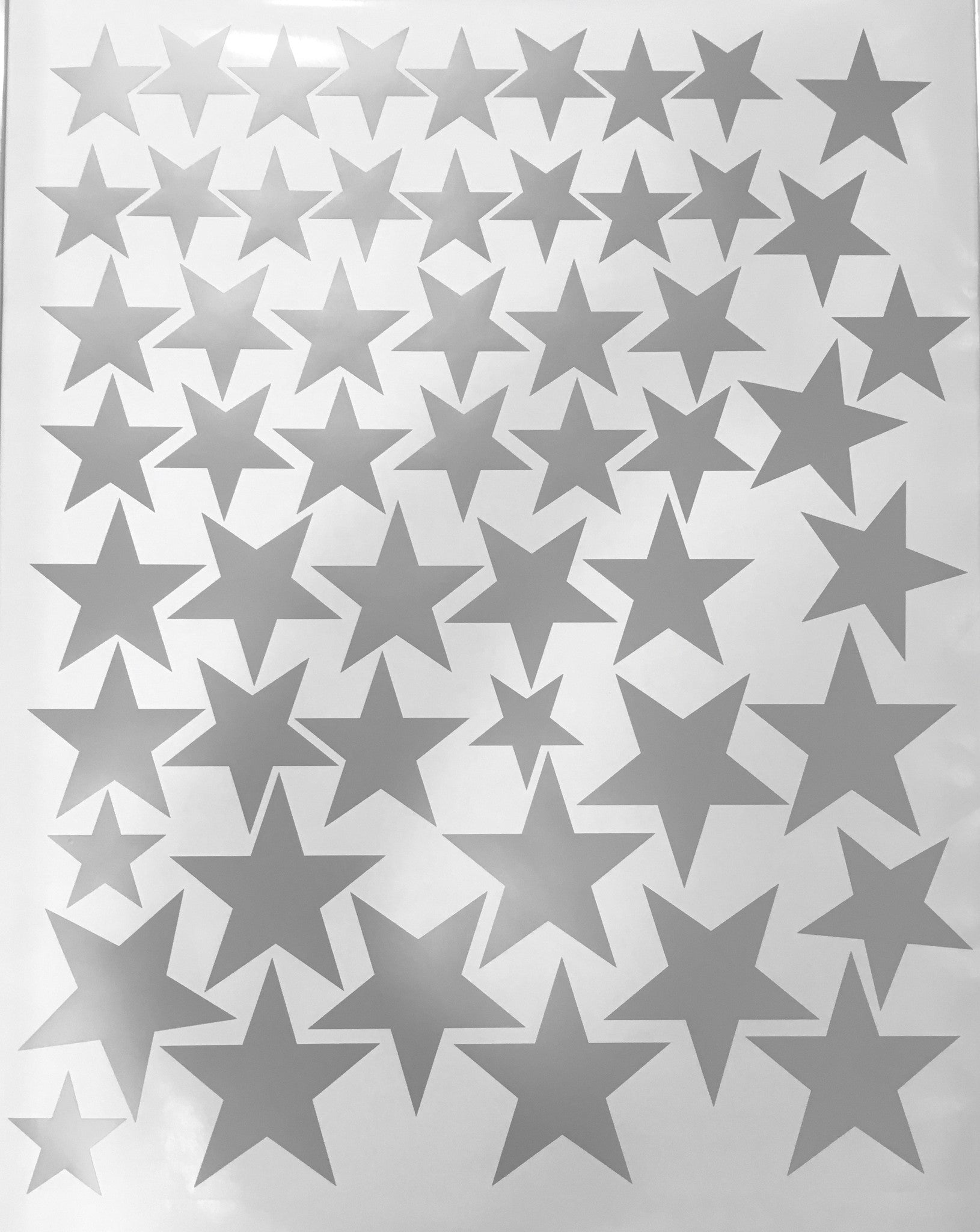 55 Metallic Silver or Gold Five Point Star Vinyl Wall Decals (multi